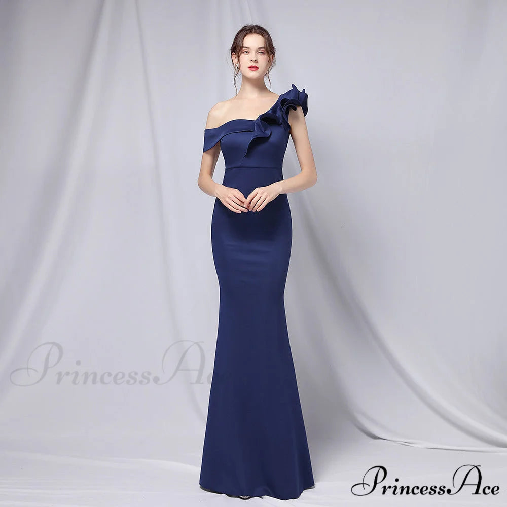 Delana Elegant Formal Charming One Shoulder Dress NAVY / XS