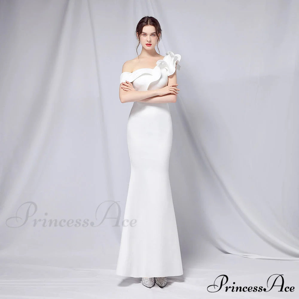 Delana Elegant Formal Charming One Shoulder Dress WHITE / XS