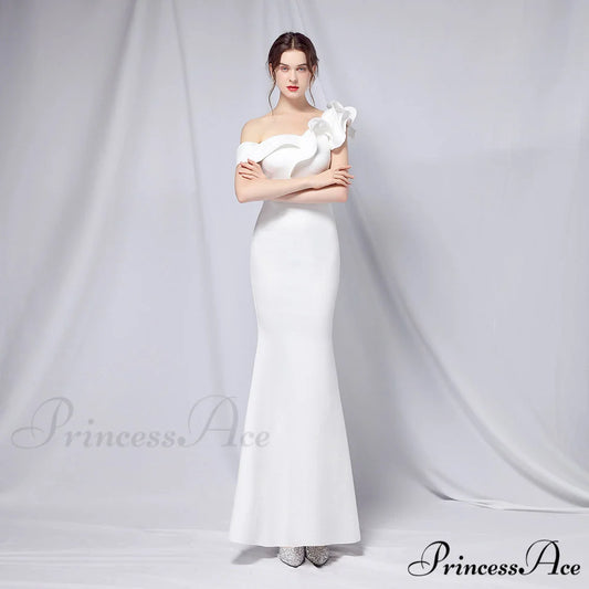 Delana Elegant Formal Charming One Shoulder Dress WHITE / XS