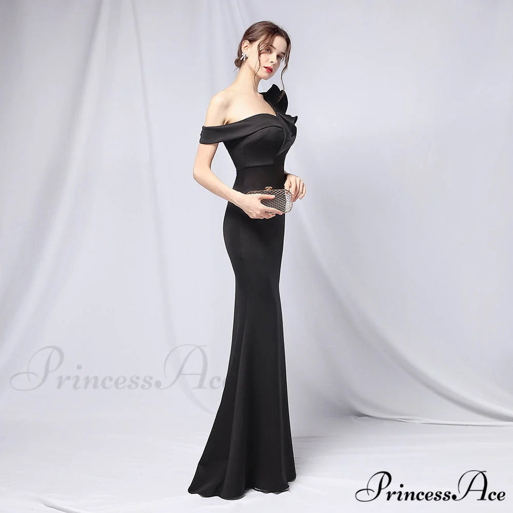 Delana Formal One Charming Shoulder Satin Dress