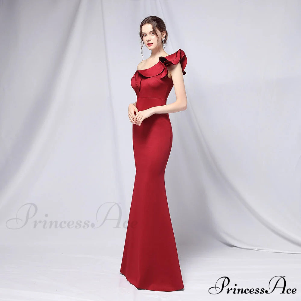 Delana Formal One Charming Shoulder Satin Dress