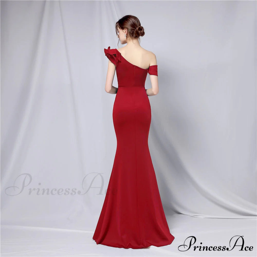 Delana Formal One Charming Shoulder Satin Dress