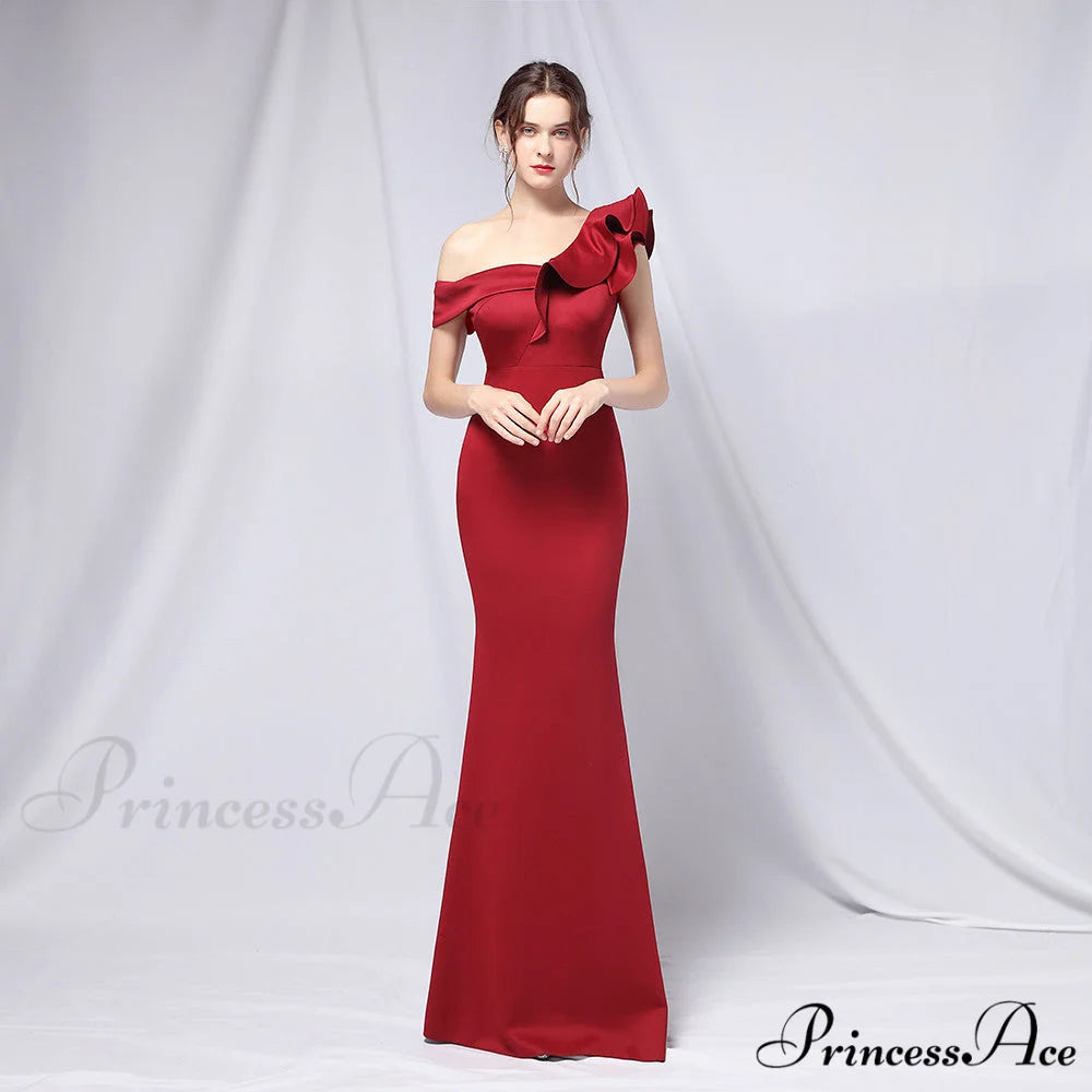 Delana Formal One Charming Shoulder Satin Dress