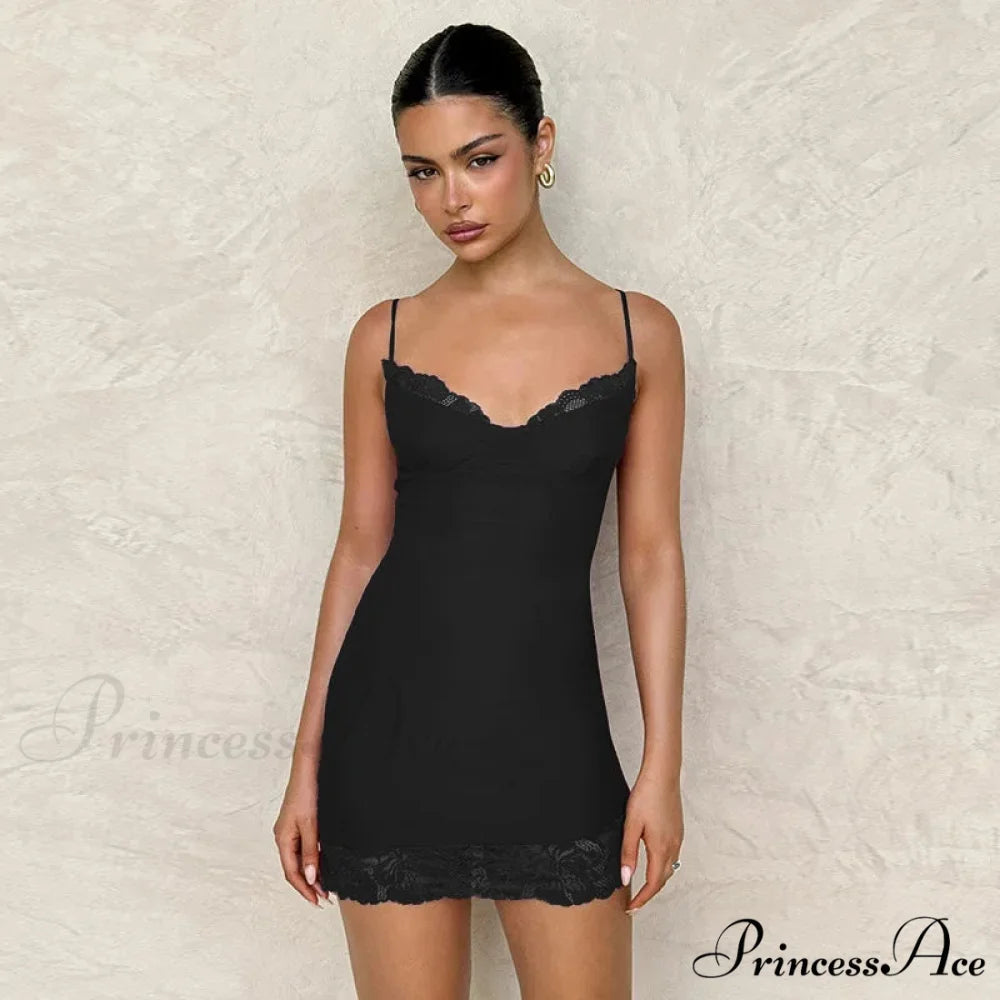Delicate Edge Sleek Thin Strap Holiday Dress Black / XS vacationdress-250223