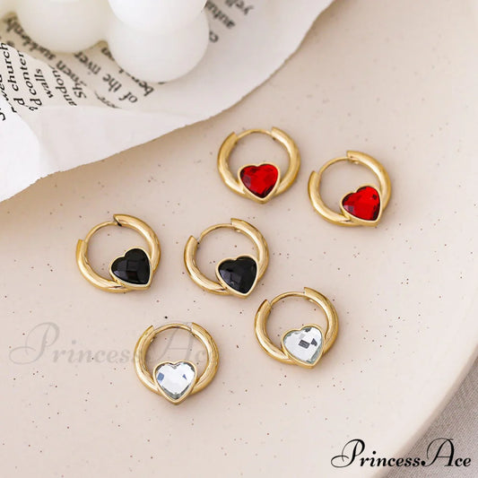 Delicate Heart Colorful Zircon Hoop Earrings