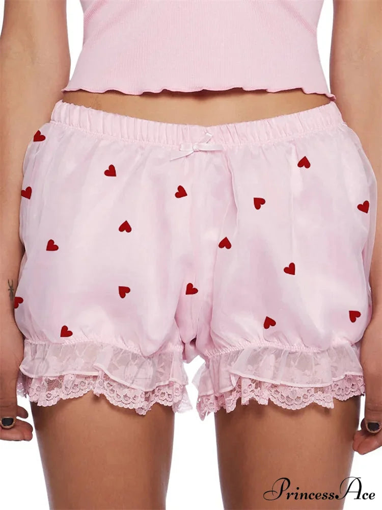 Delicate Heart Ribbon Bloomer Short pink / S short-250223