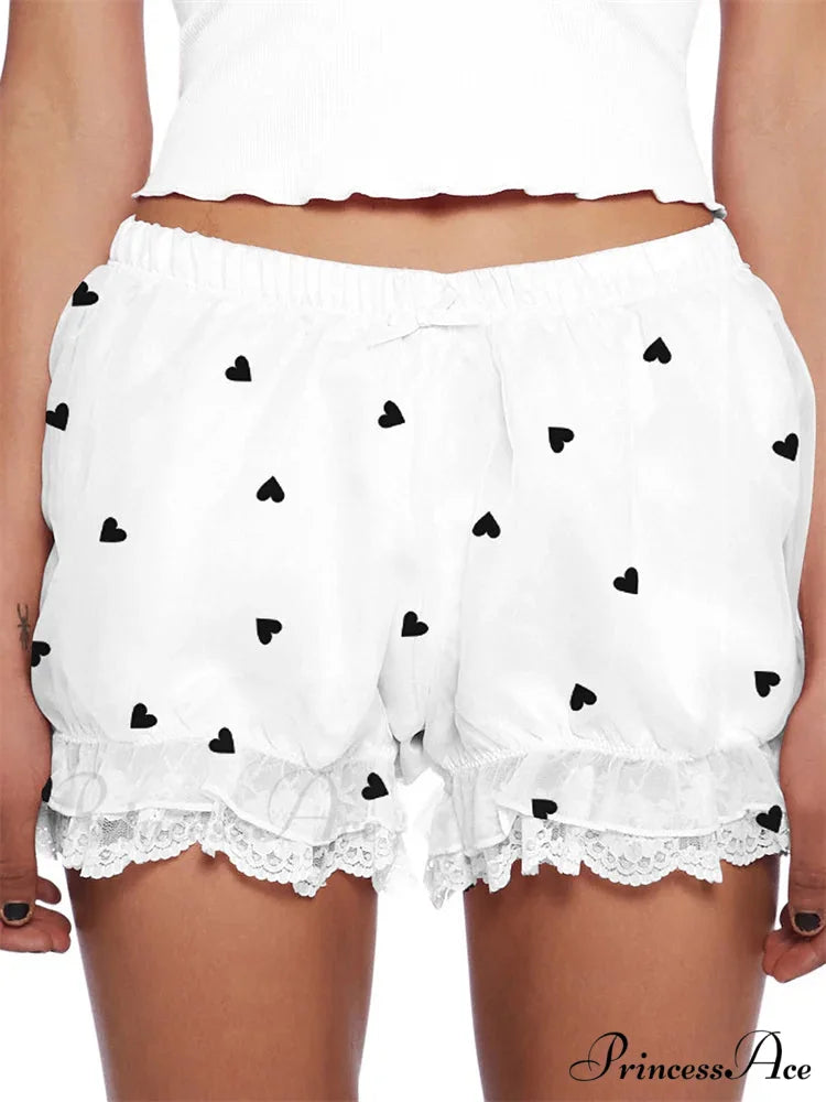 Delicate Heart Ribbon Bloomer Short white / S short-250223