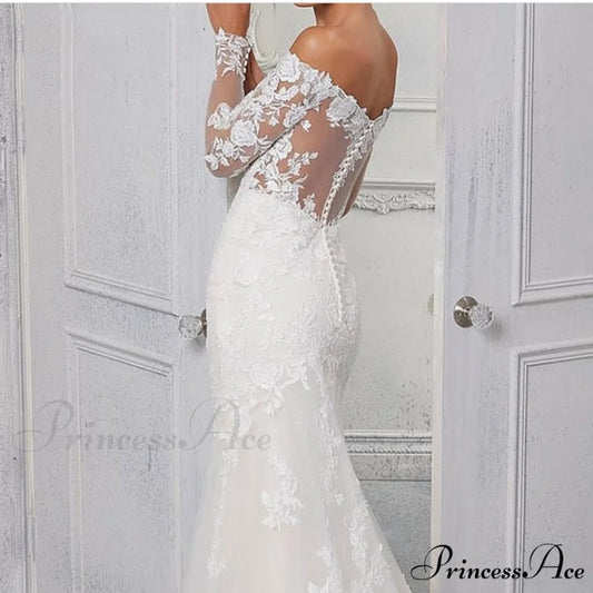 Delicate Mermaid Extended Trail Wedding Gown weddingdress-250223