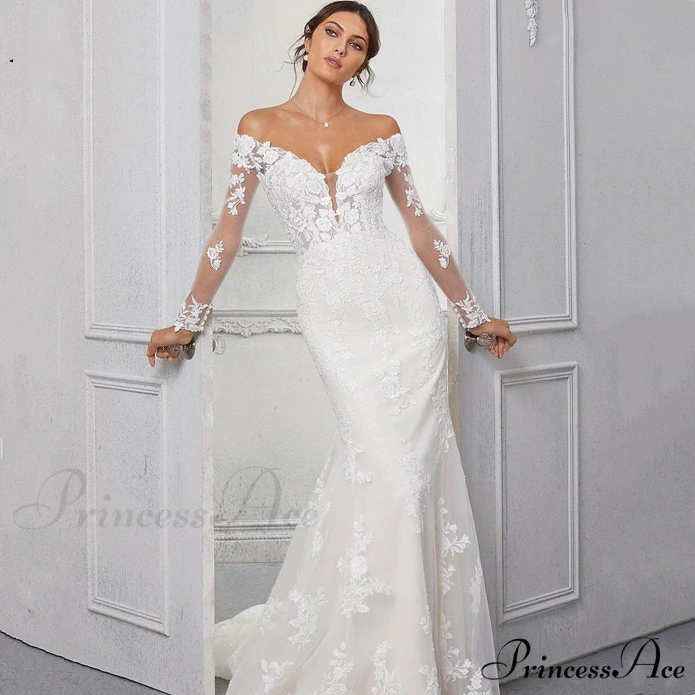 Delicate Mermaid Extended Trail Wedding Gown weddingdress-250223