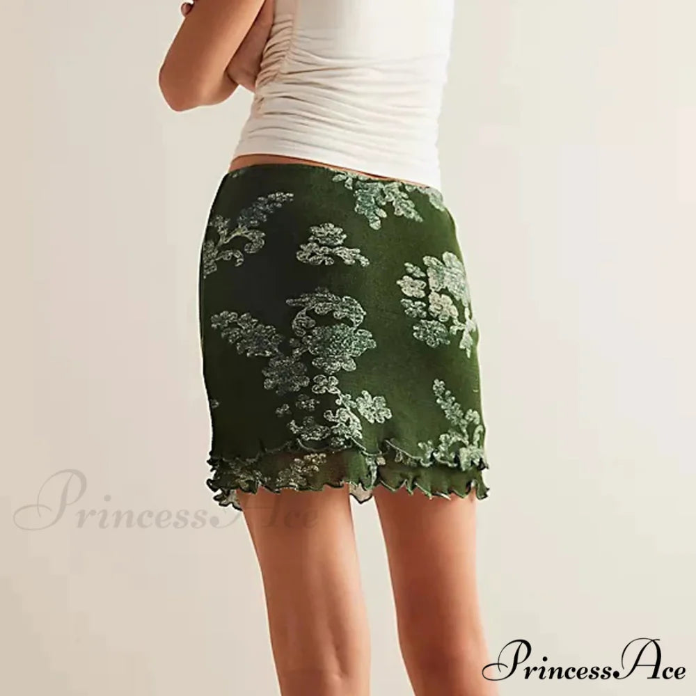 Delicate Net Floral Pattern Skirt skirts-250223