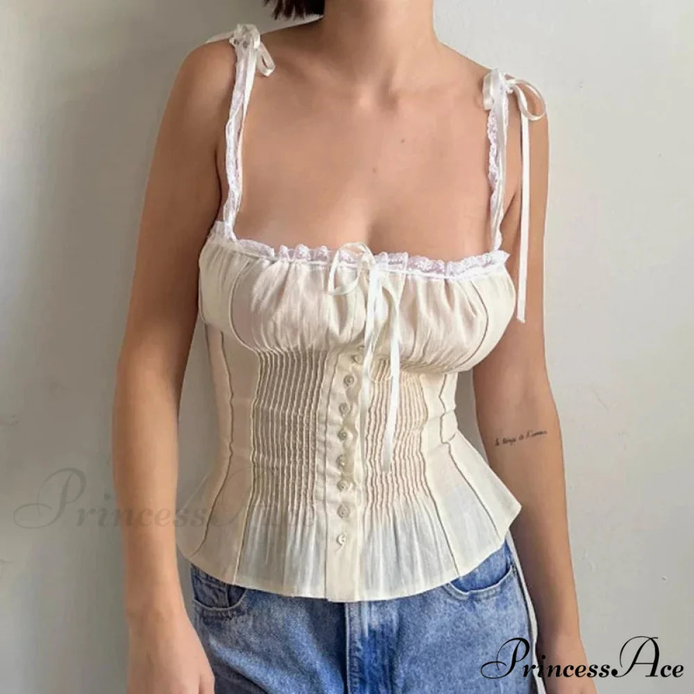 Delicate Ribbon Bow Button-Up Sleek Crop Top croptop-250126