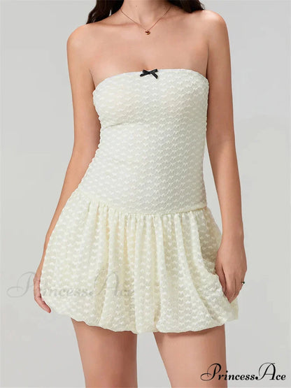 Delicate Ribbon Off-Shoulder Mini Dress white / S minidress-250223