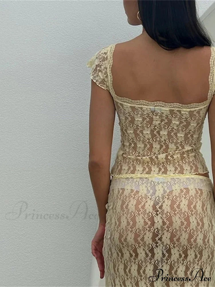 Delicate Short Sleeve V-neck T-shirt and Long Skirt Set skirt-250126