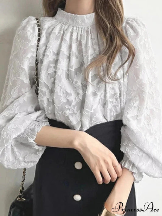 Delicate Texture Extended Sleeve Ruching Top Spring Top GRAY / S blouse-250126