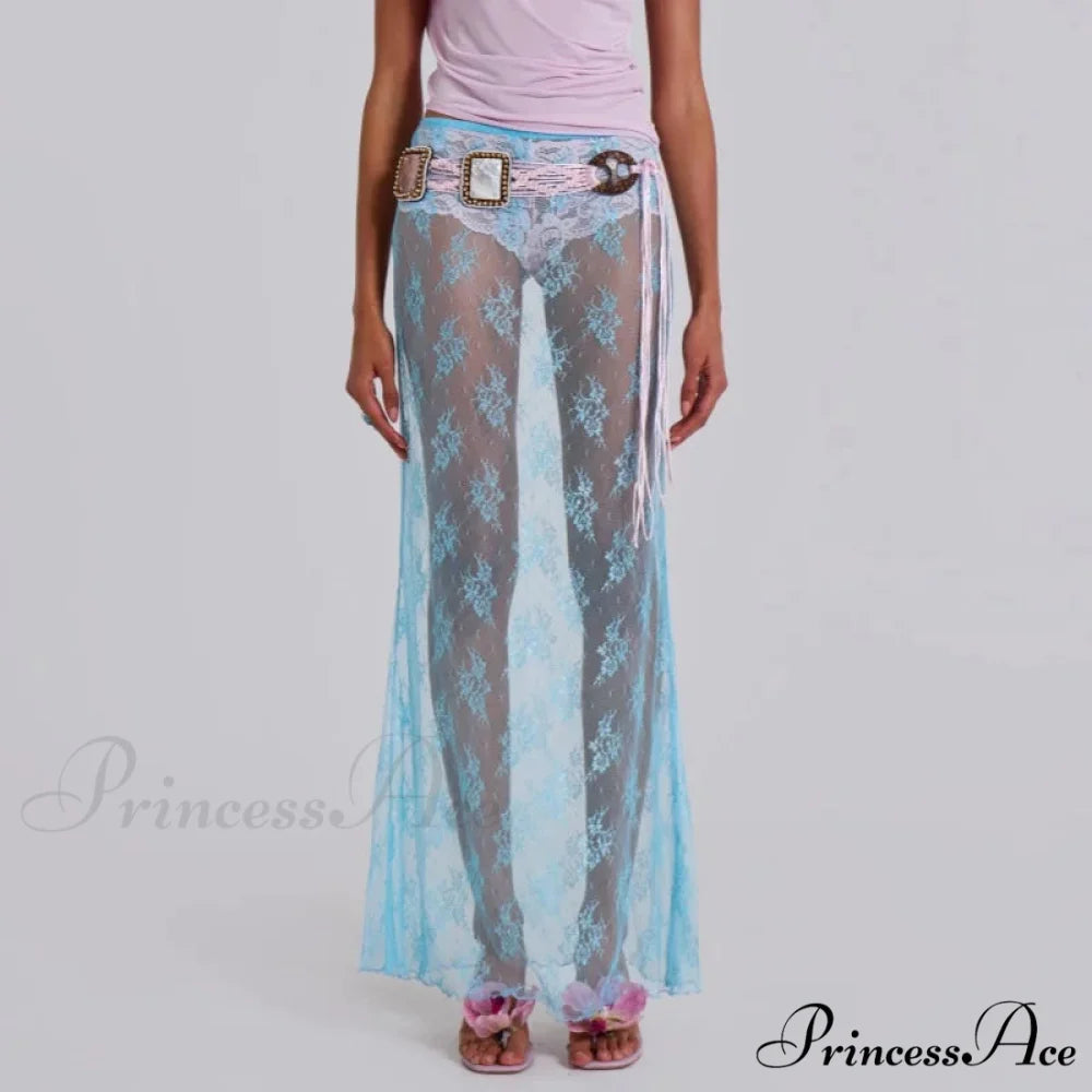 Delicate Transparent Long Split Provocative Transparent Cover Up Beach Skirt SKY BLUE / S skirt-250126