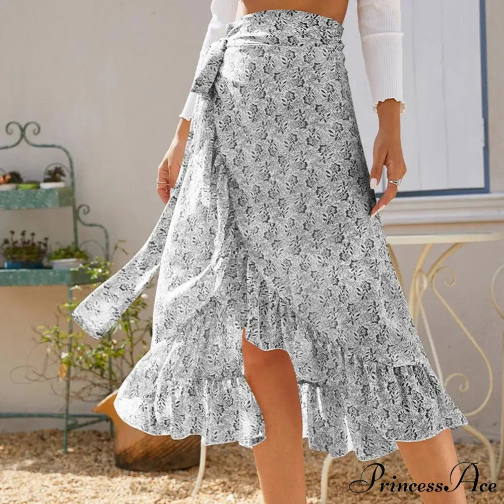 Delightful Airy Flounce Hemline Slit Design Long Skirt WHITE / S skirt-250126