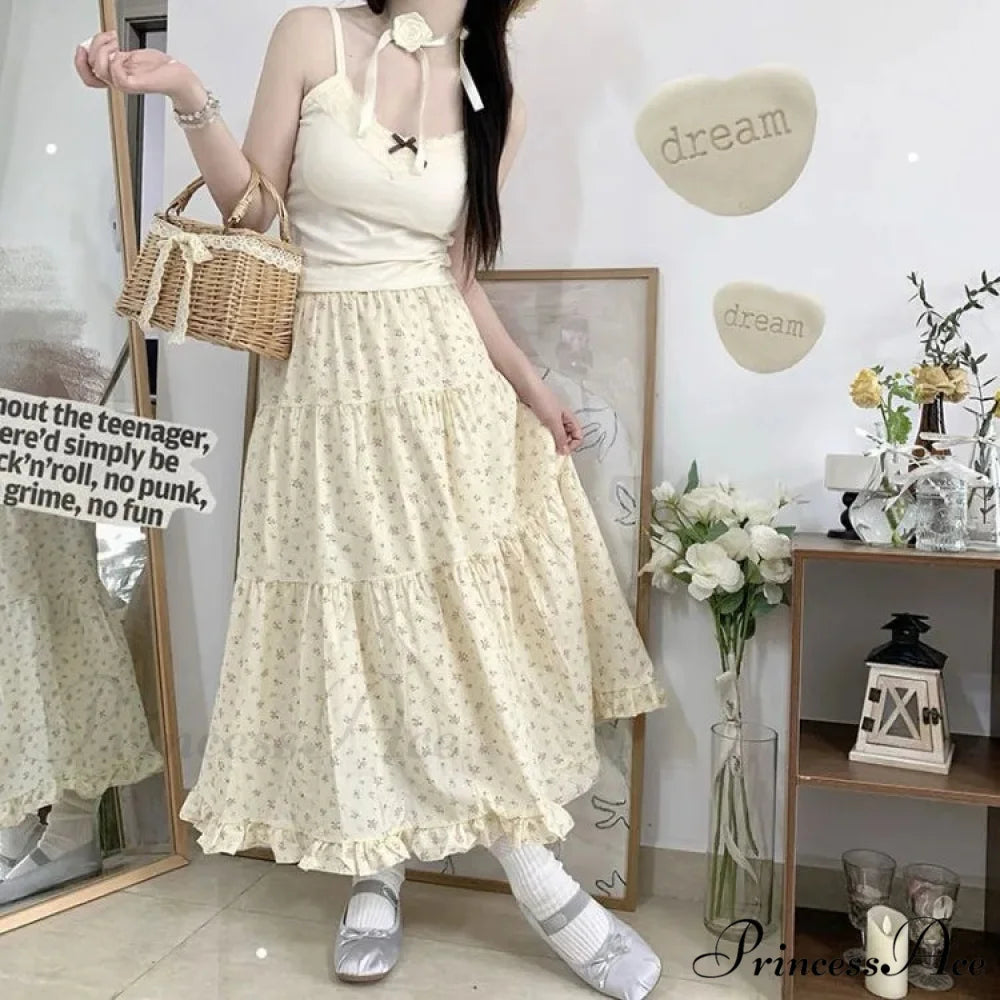 Delightful Blossom Fungus A-line Skirt Women Elevated Waist Gathered Cake Skirt skirt-250126