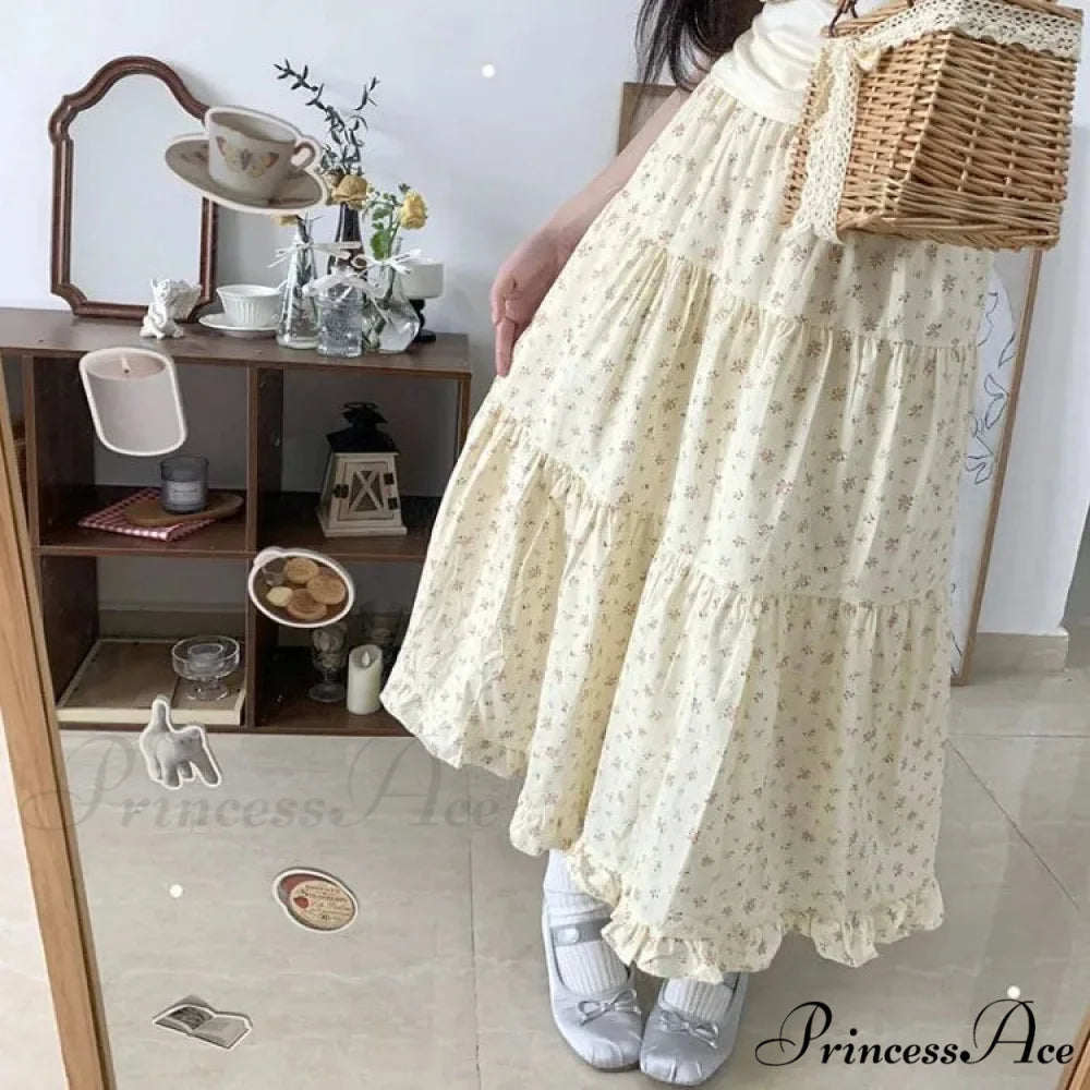 Delightful Blossom Fungus A-line Skirt Women Elevated Waist Gathered Cake Skirt APRICOT / S skirt-250126
