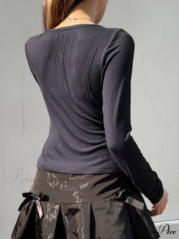 Delightful Patchwork Lace Trim Sleek Bow O-Neck Knit Top knittop-250126