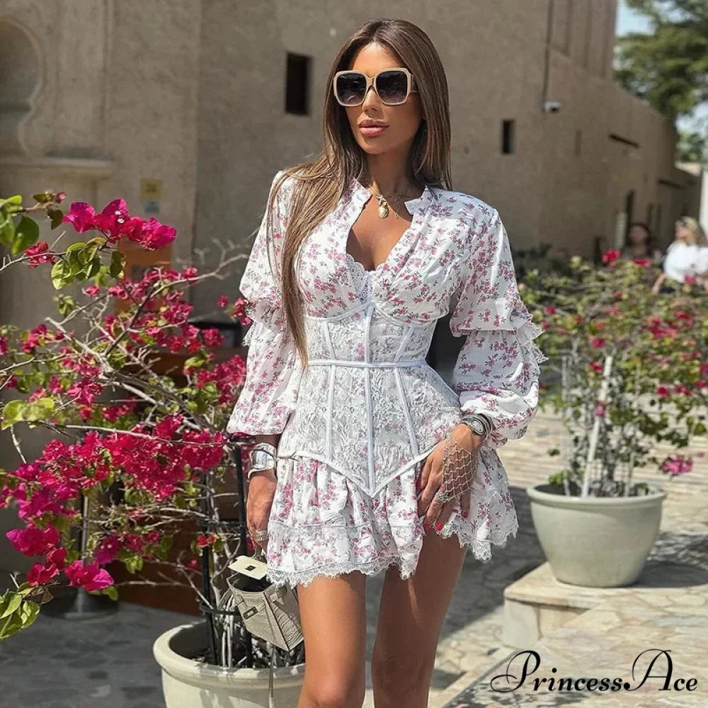 Delightful Petite New Design Waist Brief Lace Floral Dress Pink / S floraldress-250126