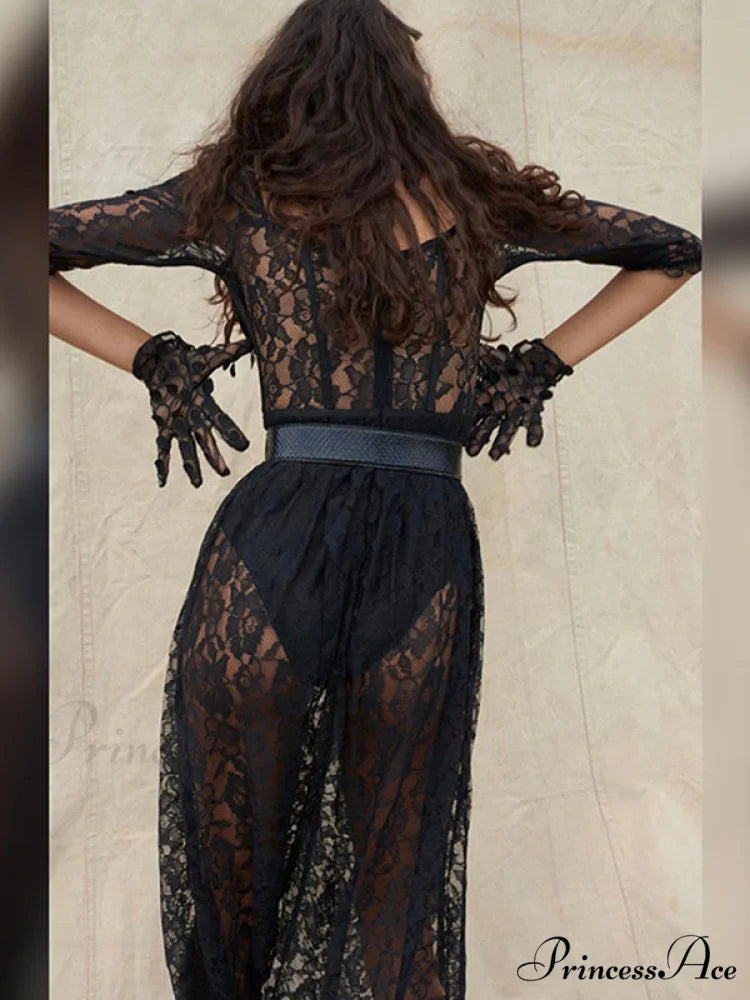 Delilah Sexy Lace Charming Split Maxi Dress