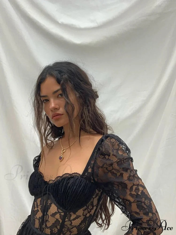 Delilah Sexy Lace Charming Split Maxi Dress