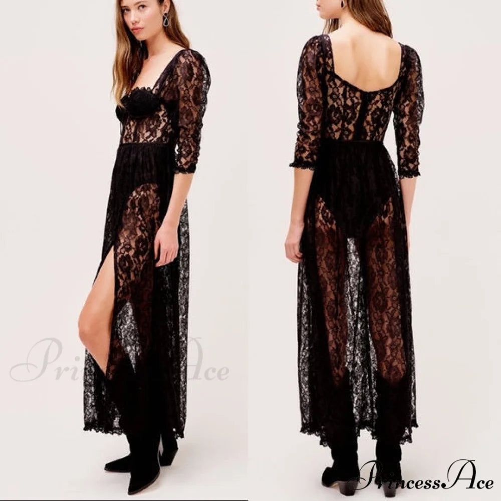 Delilah Sexy Lace Charming Split Maxi Dress