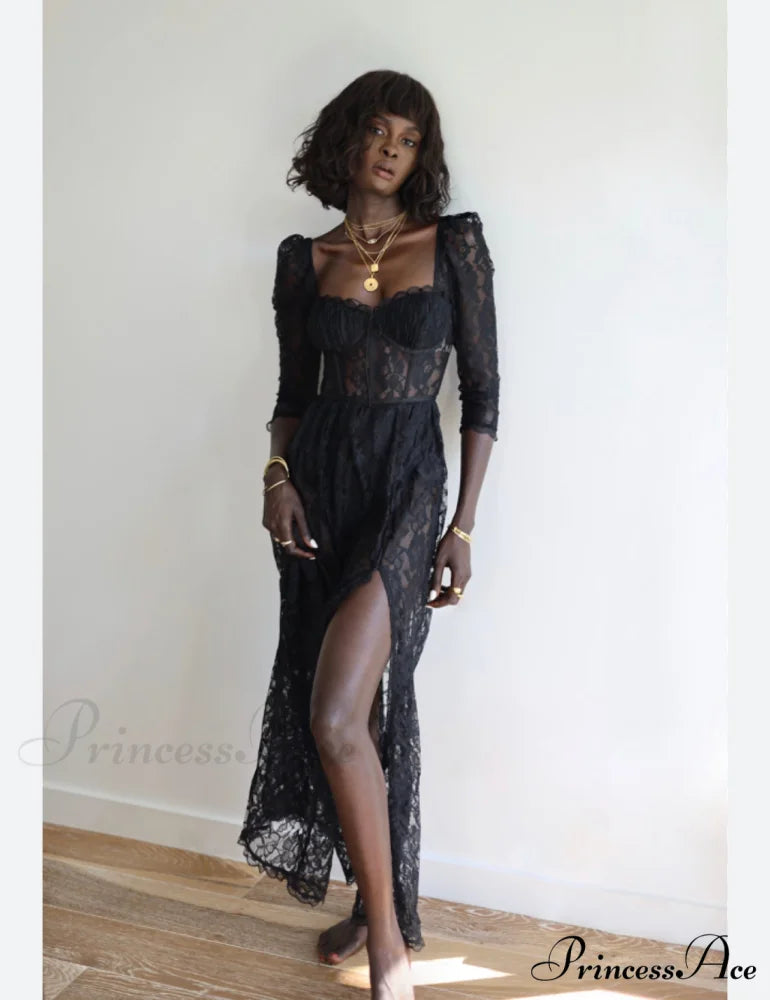 Delilah Sexy Lace Charming Split Maxi Dress