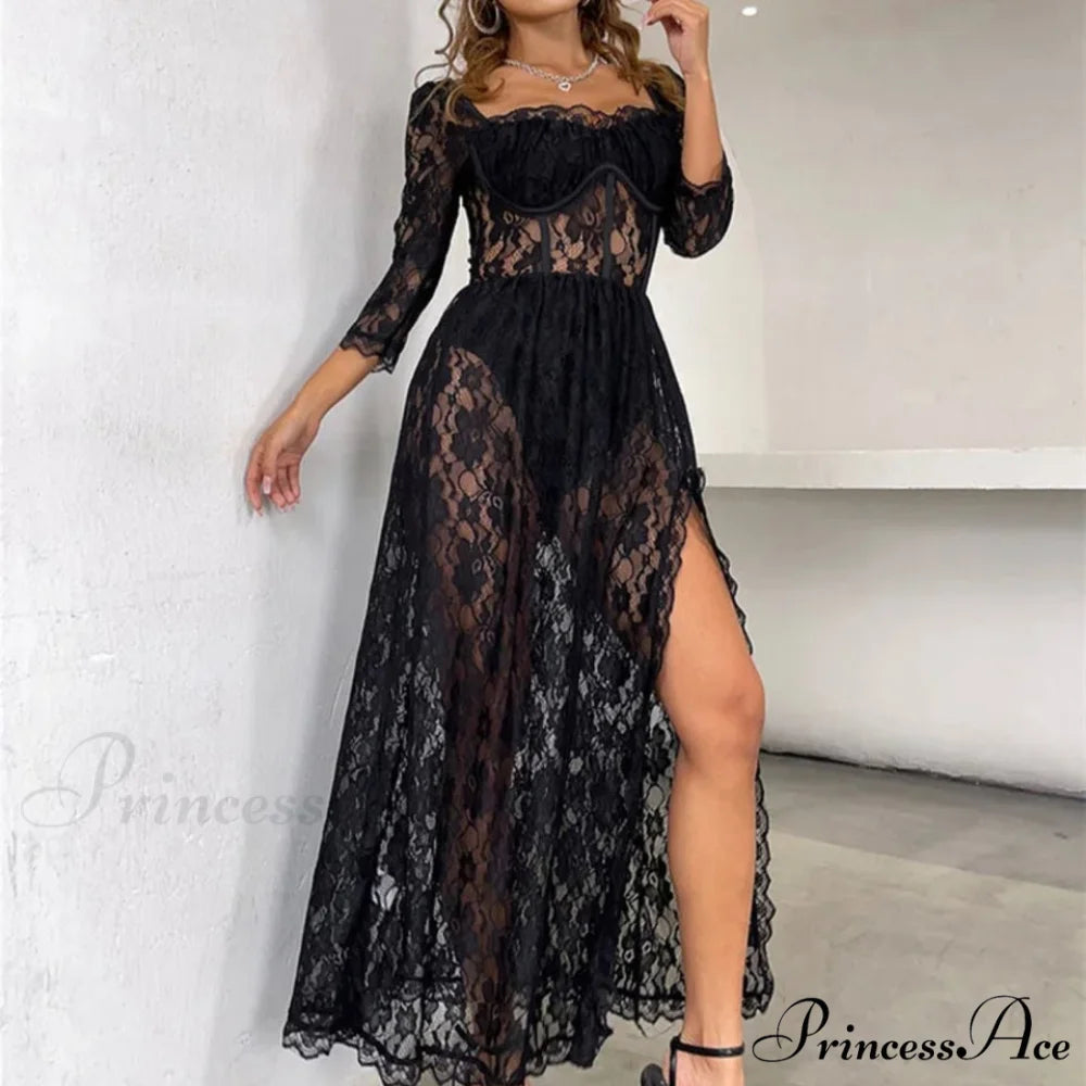 Delilah Sexy Lace Charming Split Maxi Dress