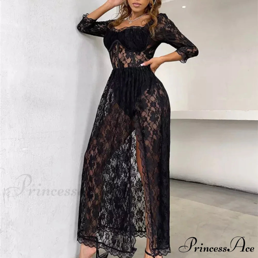 Delilah Sexy Lace Charming Split Maxi Dress