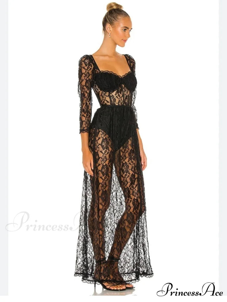 Delilah Sexy Lace Charming Split Maxi Dress