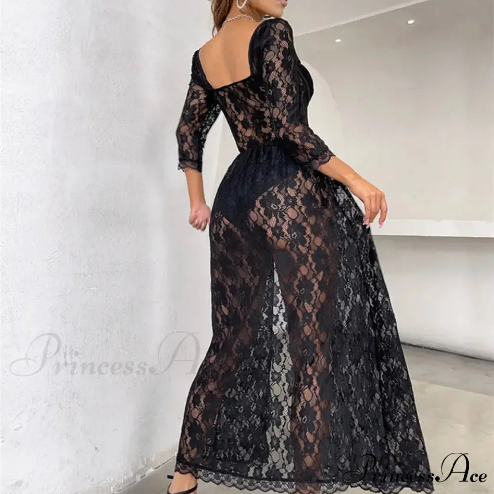 Delilah Sexy Lace Charming Split Maxi Dress