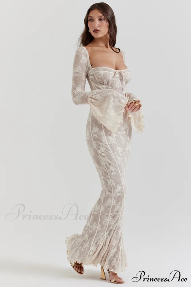Delilah Vintage Cream Charming Lace Maxi Dress