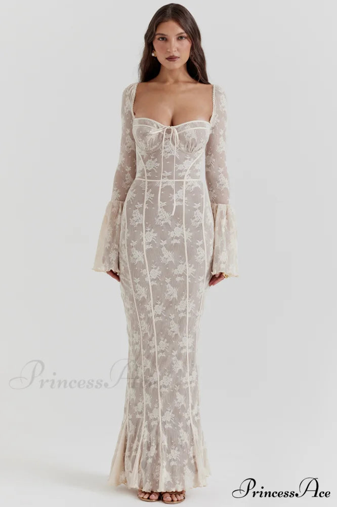 Delilah Vintage Cream Charming Lace Maxi Dress