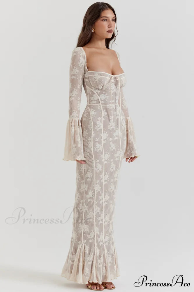 Delilah Vintage Cream Charming Lace Maxi Dress