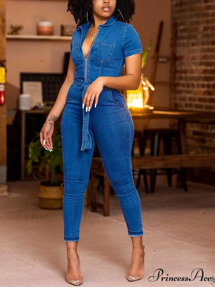 Denim Charming Vest Dress Blue / S