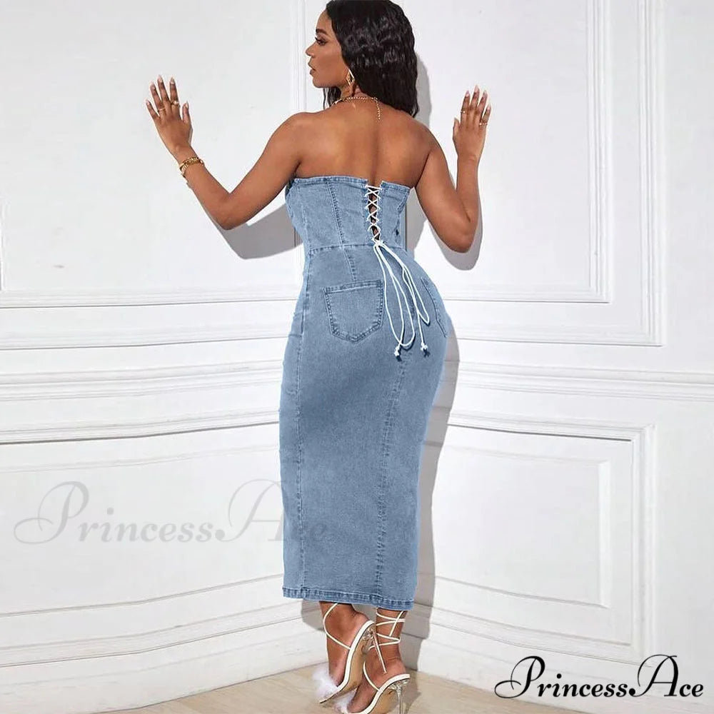 Denim Dreams Stylish Lace-Up Mini Dress