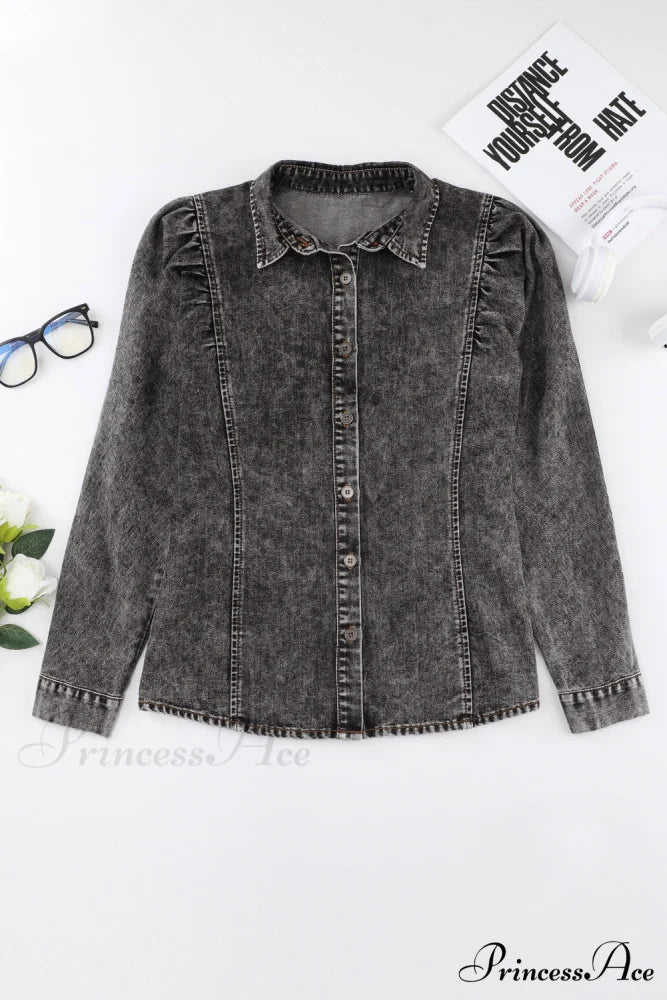 Denim - Jacket Puff Button-Up Arm Black