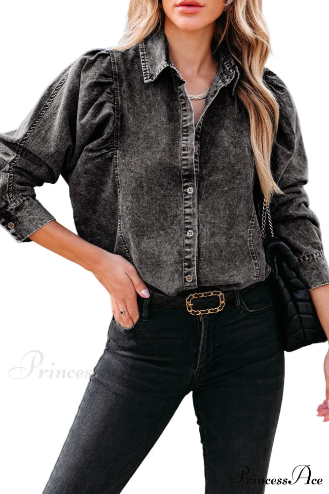 Denim - Jacket Puff Button-Up Arm Black