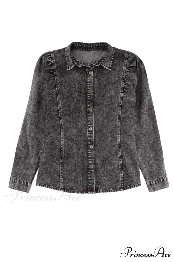 Denim - Jacket Puff Button-Up Arm Black
