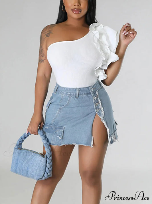 Denim Pocket Graceful Patched Mini Skirt