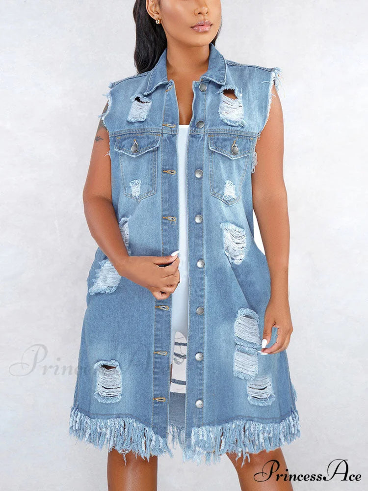 Denim Ripped Graceful Hole Short Jeans Blue / S