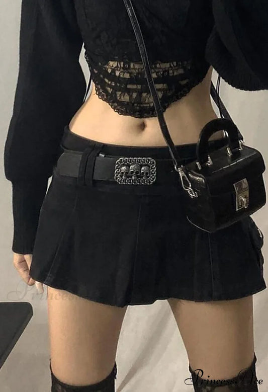 Denim Ripped Graceful Slit Tassels Skirt Black / S