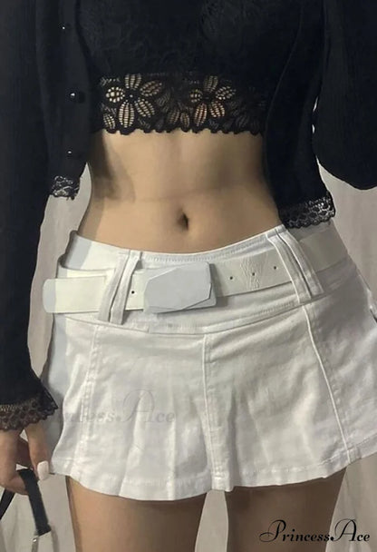 Denim Ripped Graceful Slit Tassels Skirt White / S