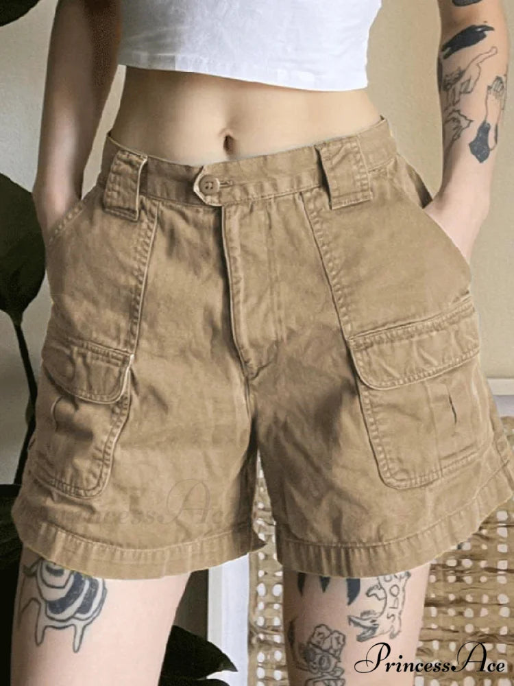 Denim Sleeveless Graceful Turtleneck Top Khaki / S