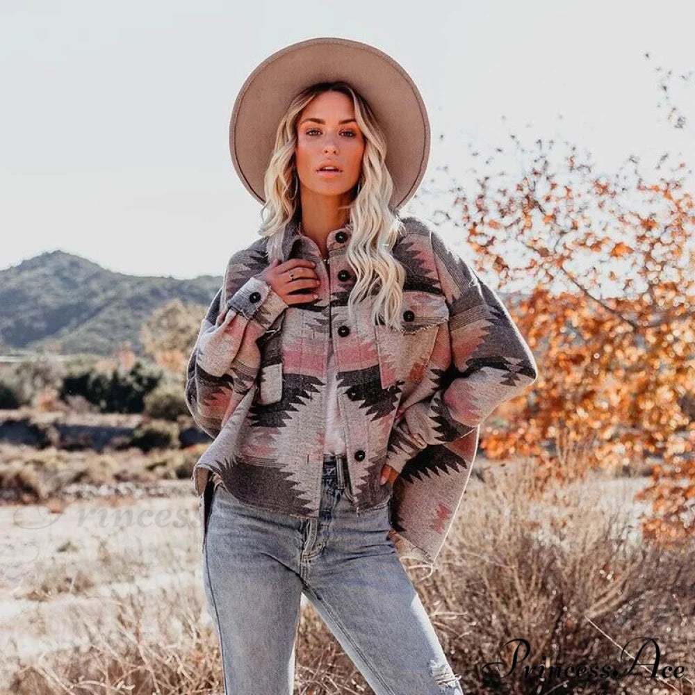 Denim Stitched Wool Coat Pink / S