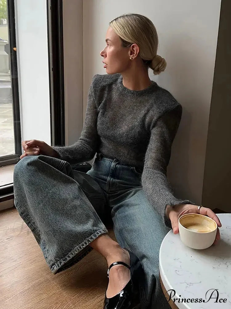 Dense Circular Neck Slim Bodycon Sweater Grey / S swraters-241228