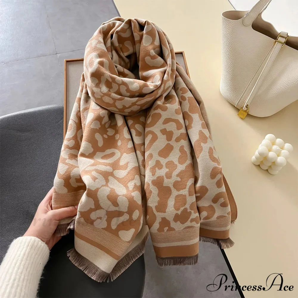 Dense Covering Patterned Cashmere Scarf coffee scarf-241228