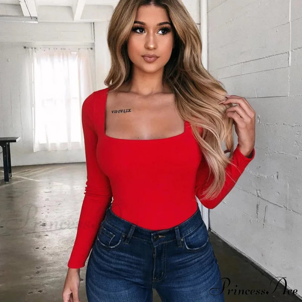 Dense Quadrilateral Neck Extended Sleeve Trim Fit Knit Top knittop-250126