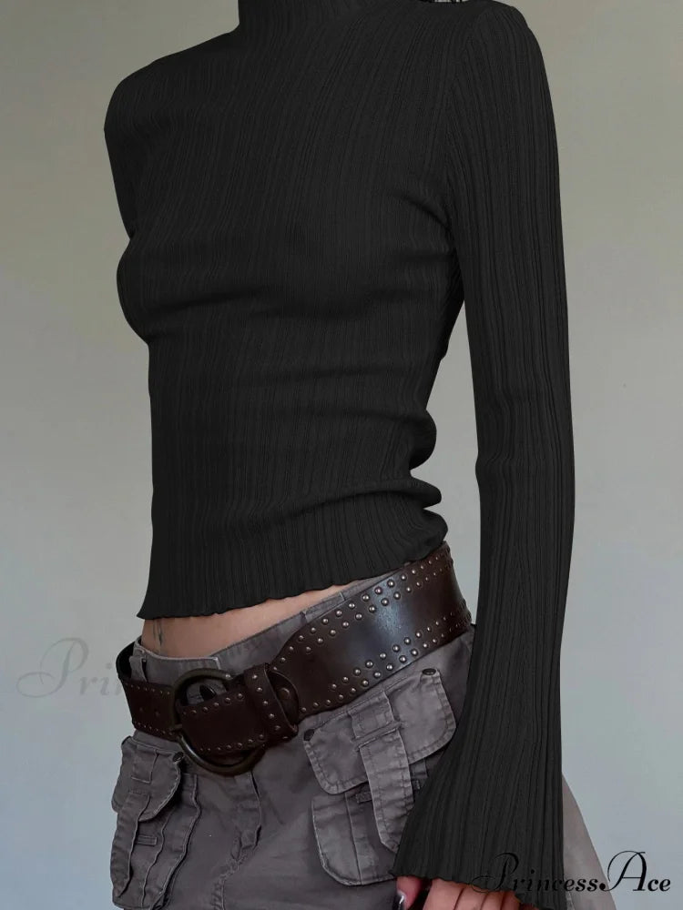 Dense Turtleneck Sleek Flare Sleeve Extended Sleeve Knit Top knittop-250126